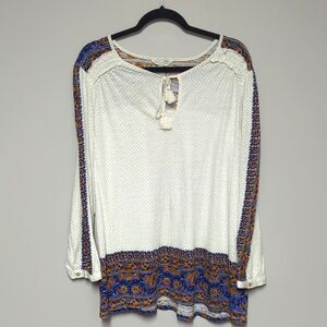 Lucky Brand White and Blue Boho Blouse